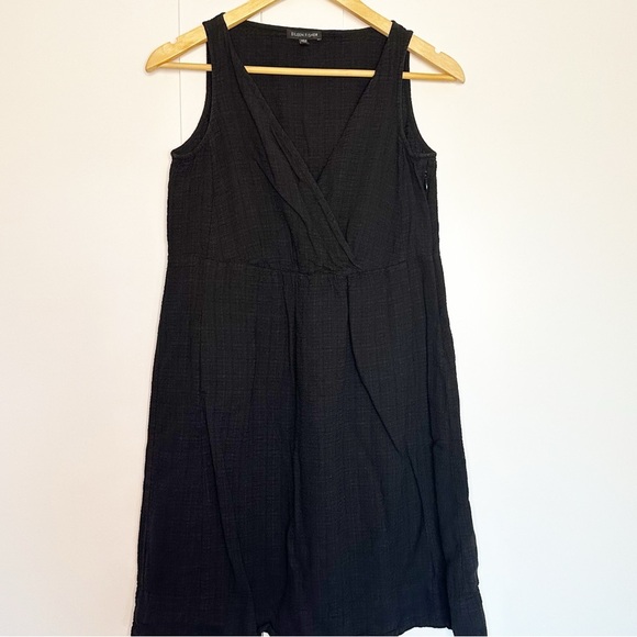 Eileen Fisher Linen Blend Sleeveless Side Zip Shift Dress XS black v-neck summer - Picture 1 of 11